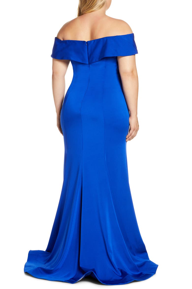 Off the Shoulder Mermaid Evening Gown with Train, Alternate, color, SAPPHIRE