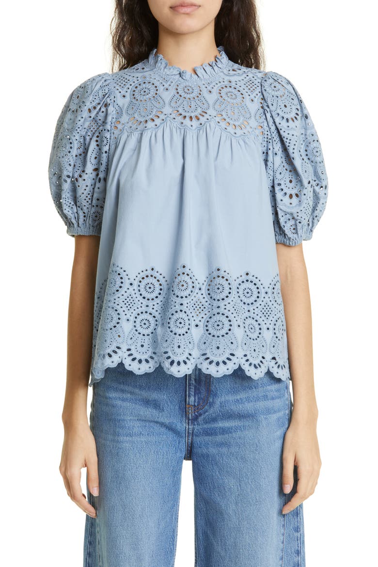 Mischa Cotton Eyelet Detail Top, Main, color, CELESTINE
