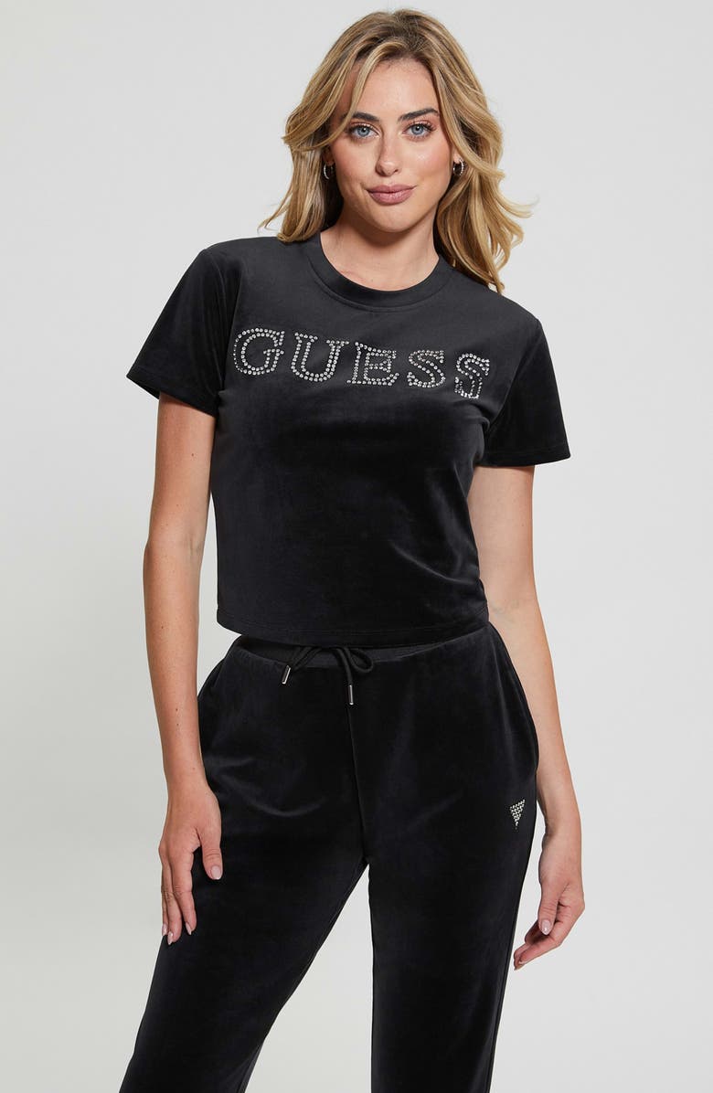 GUESS Couture Embellished Crop Velvet T-Shirt, Alternate, color, 