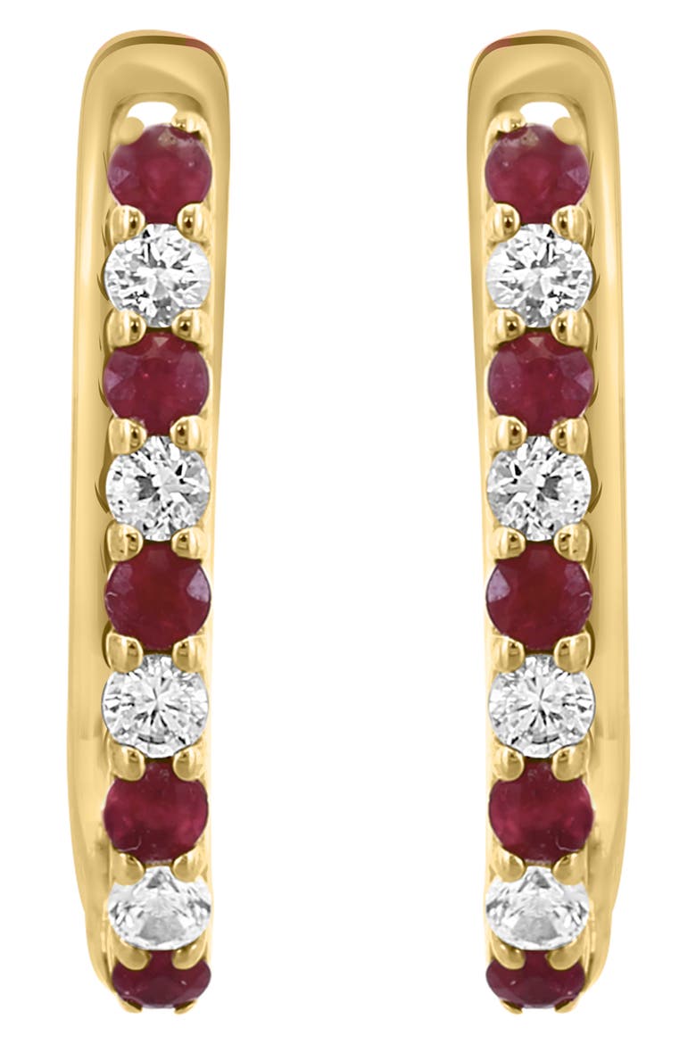 14k Gold Plated Ruby Huggie Hoop Earrings, Alternate, color, RED