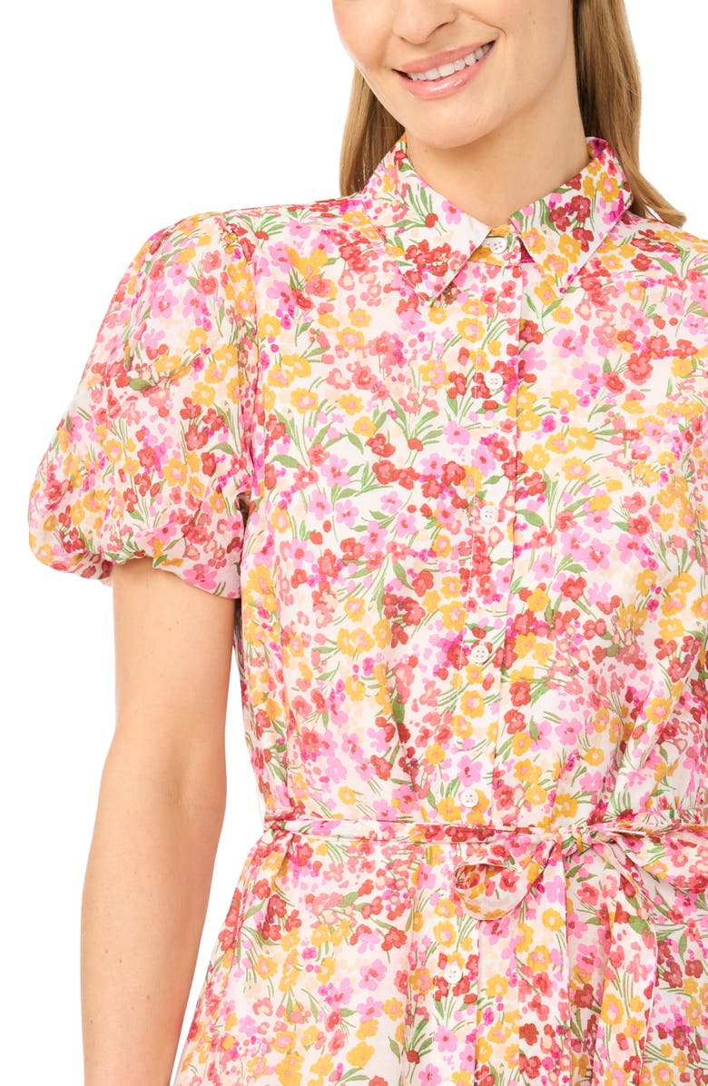 CeCe Floral Print Tie Waist Minidress, Alternate, color, New Ivory