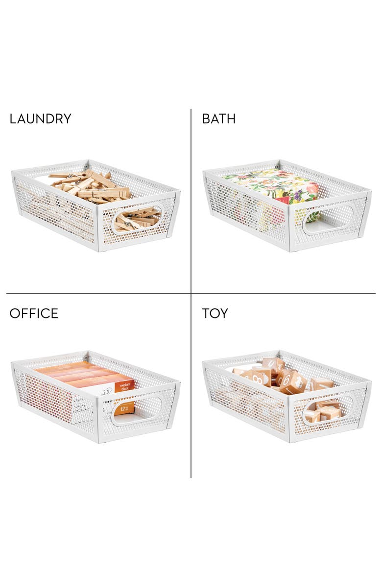 mDesign Perforated Metal Storage Bin with Handles for Kitchen and Pantry - Set of 4 - Matte White, Alternate, color, Matte White