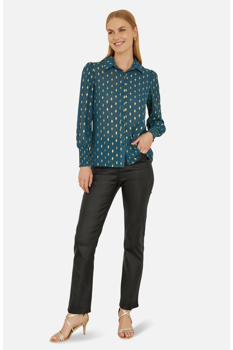Diamond Foil Print Blouse, Alternate, color, Teal