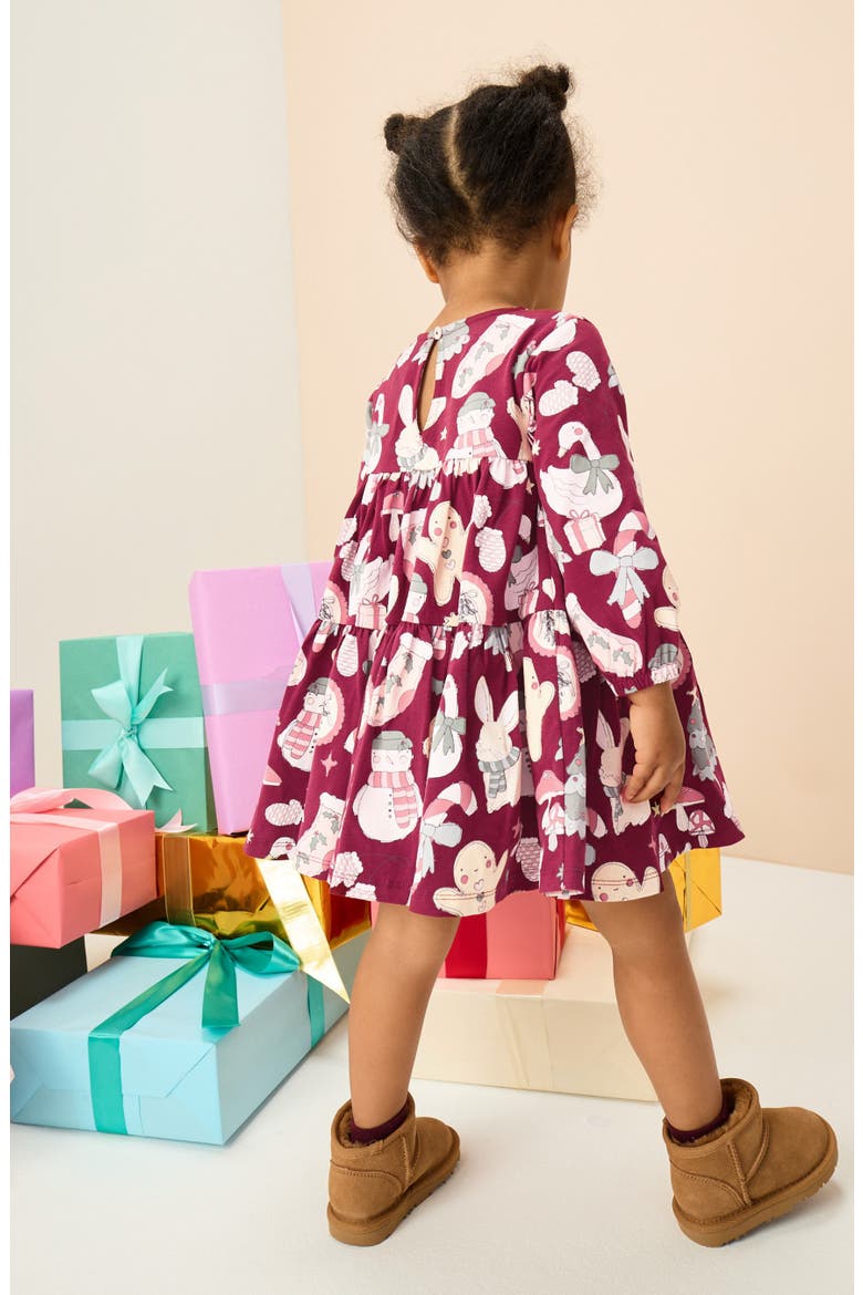 Kids' Long Sleeve Print Skater Dress, Alternate, color, RED