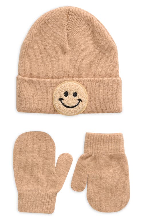 Capelli New York Kids' Smiley Face Beanie & Mittens Set in Natural Combo 