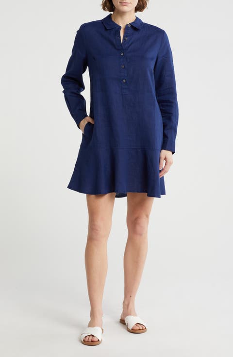 Coastalina Flounce Linen Mini Shirtdress