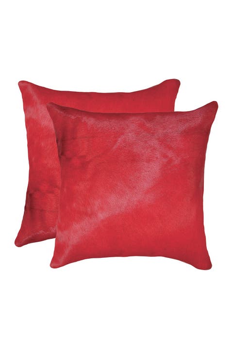 Torino Genuine Cowhide Pillow - Set of 2 - 18" x 18" - Firecracker