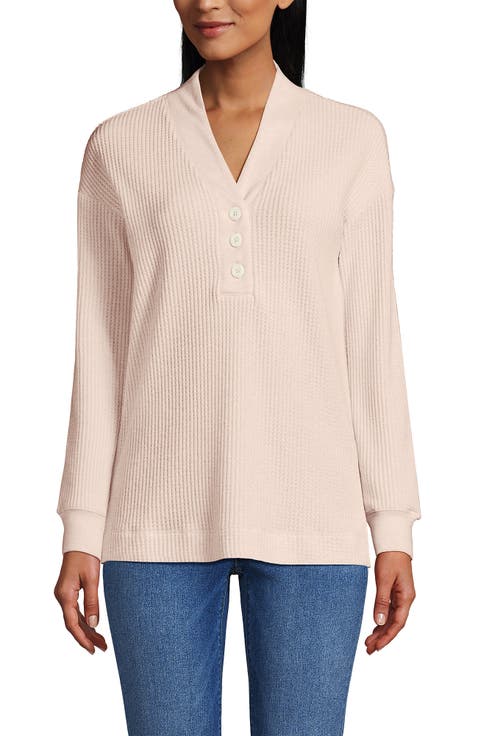 Long Sleeve Waffle Shawl Collar Henley