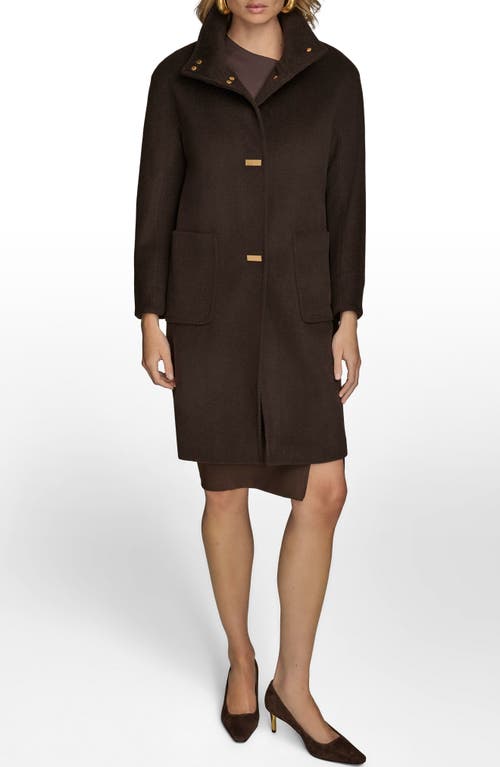 Donna Karan New York Converible Collar Wool Blend Coat In Brown