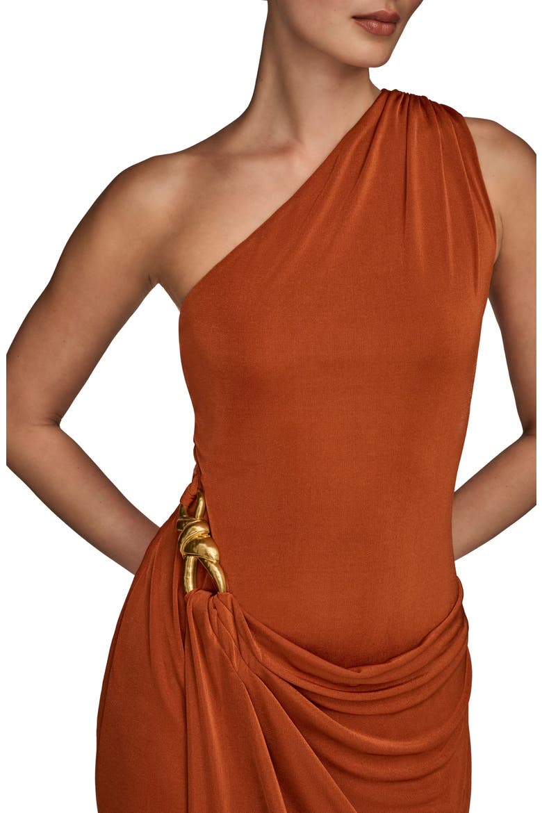 One-Shoulder Stretch Jersey Gown, Alternate, color, CINNAMON