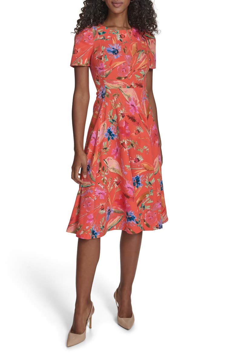 Floral Midi Dress, Main, color, EMBER MULTI