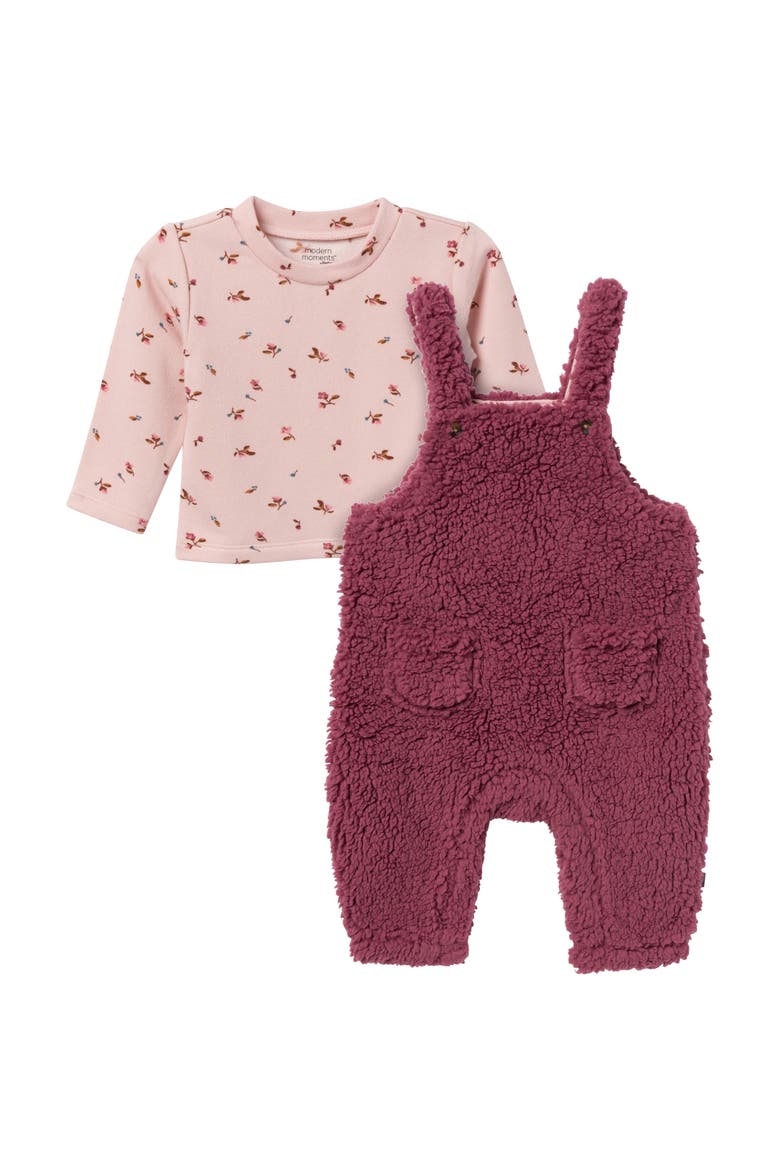 Microplush Overall & Shirt Set, Main, color, Dark Rose