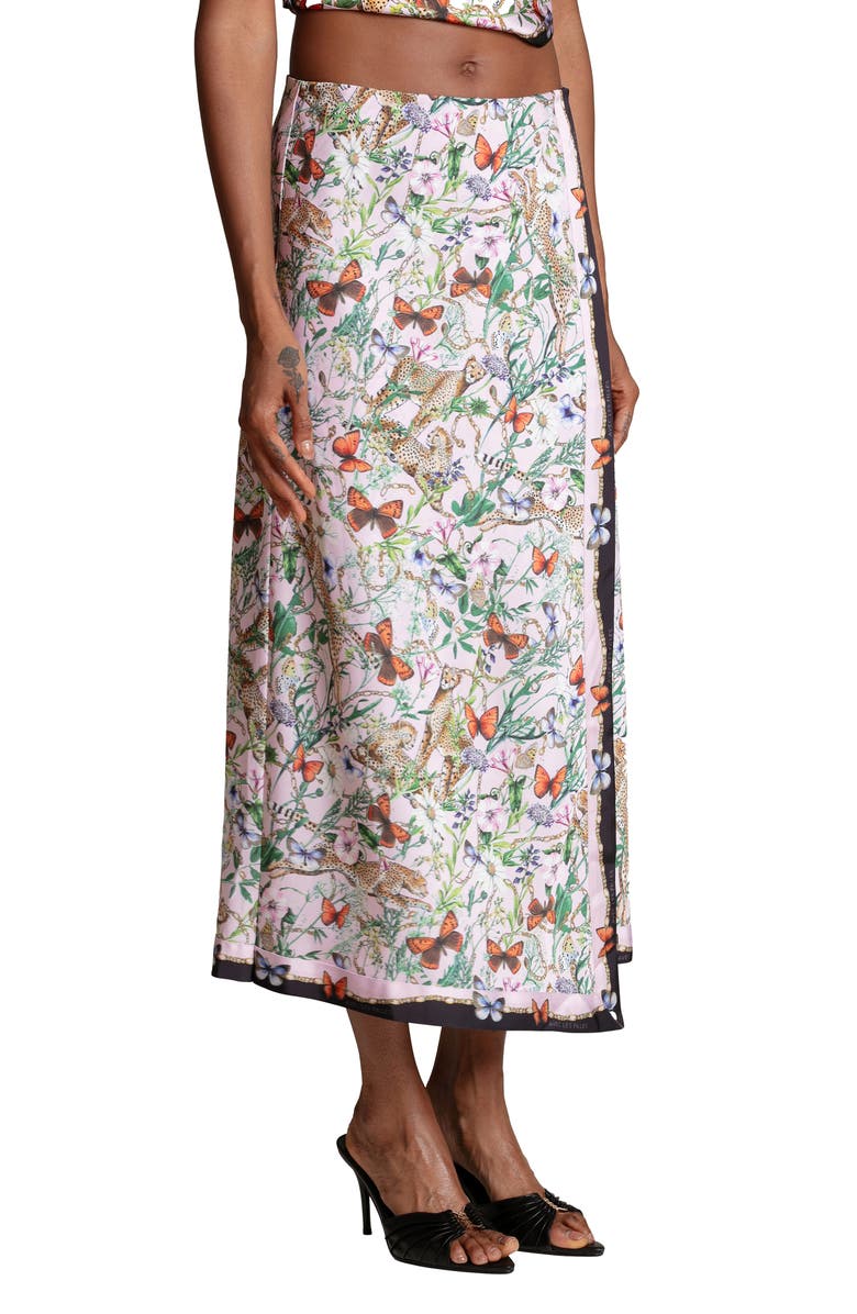 Avec Les Filles Asymmetric Faux Wrap Midi Skirt, Alternate, color, Pink Cheetah Scarf