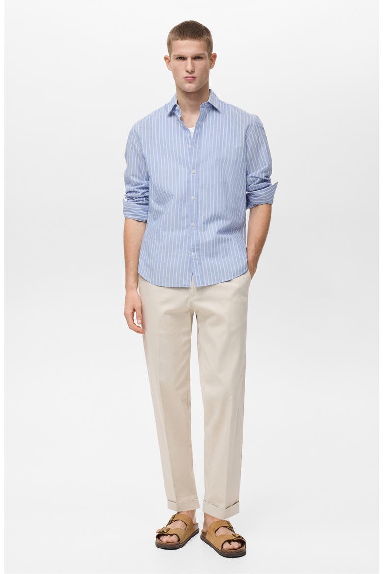 Regular Fit Stripe Cotton & Linen Button-Up Shirt (Men