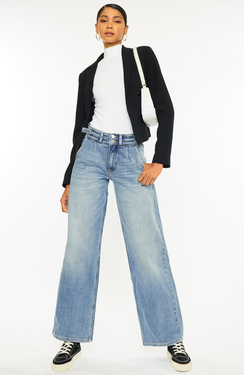 Kancan Promise High Rise Wide Leg Jeans In Medium Wash