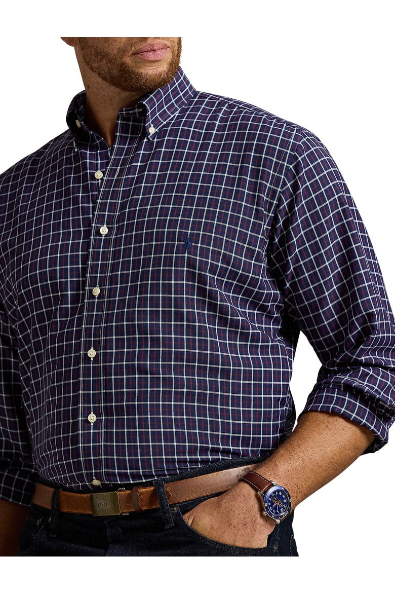 Big & Tall Performance Oxford Sport Shirt, Alternate, color, NAVY WINE MULTI