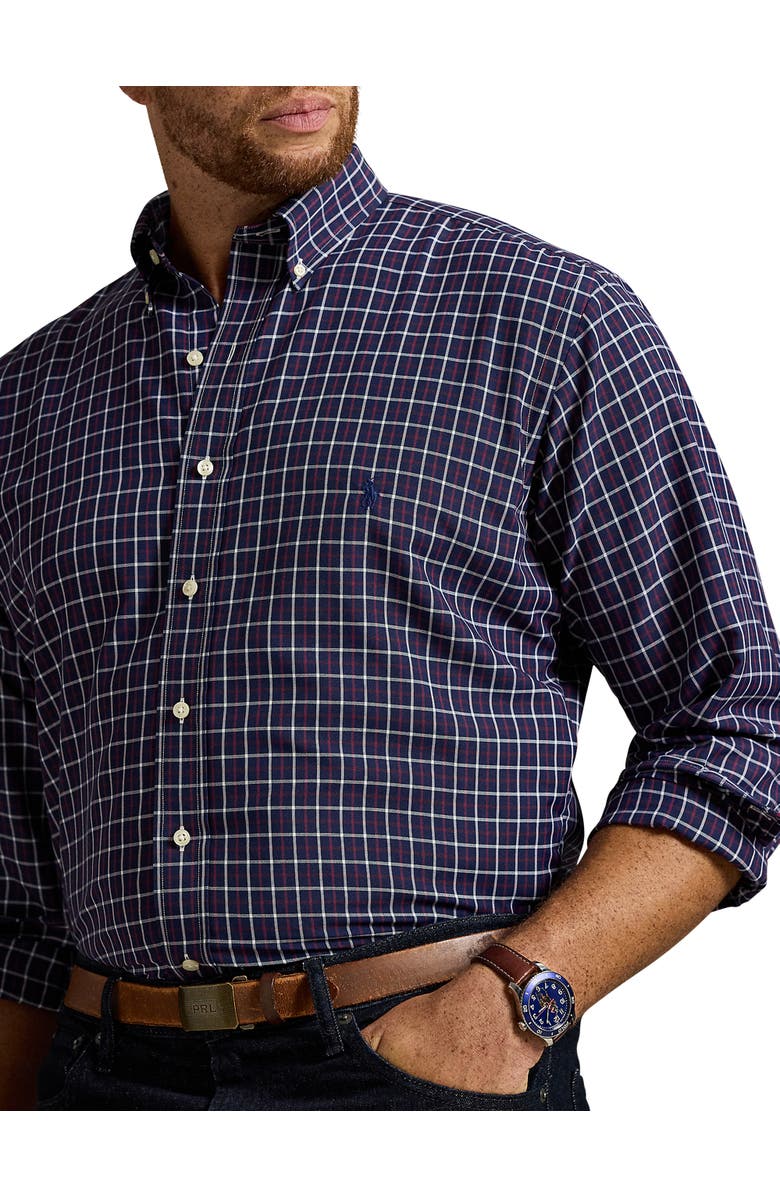 Polo Ralph Lauren Big & Tall Performance Oxford Sport Shirt, Alternate, color, Navy Wine Multi