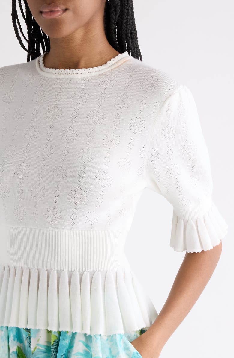 Chloé Ruffle Prim Pointelle Crop Wool Sweater, Alternate, color, Iconic Milk