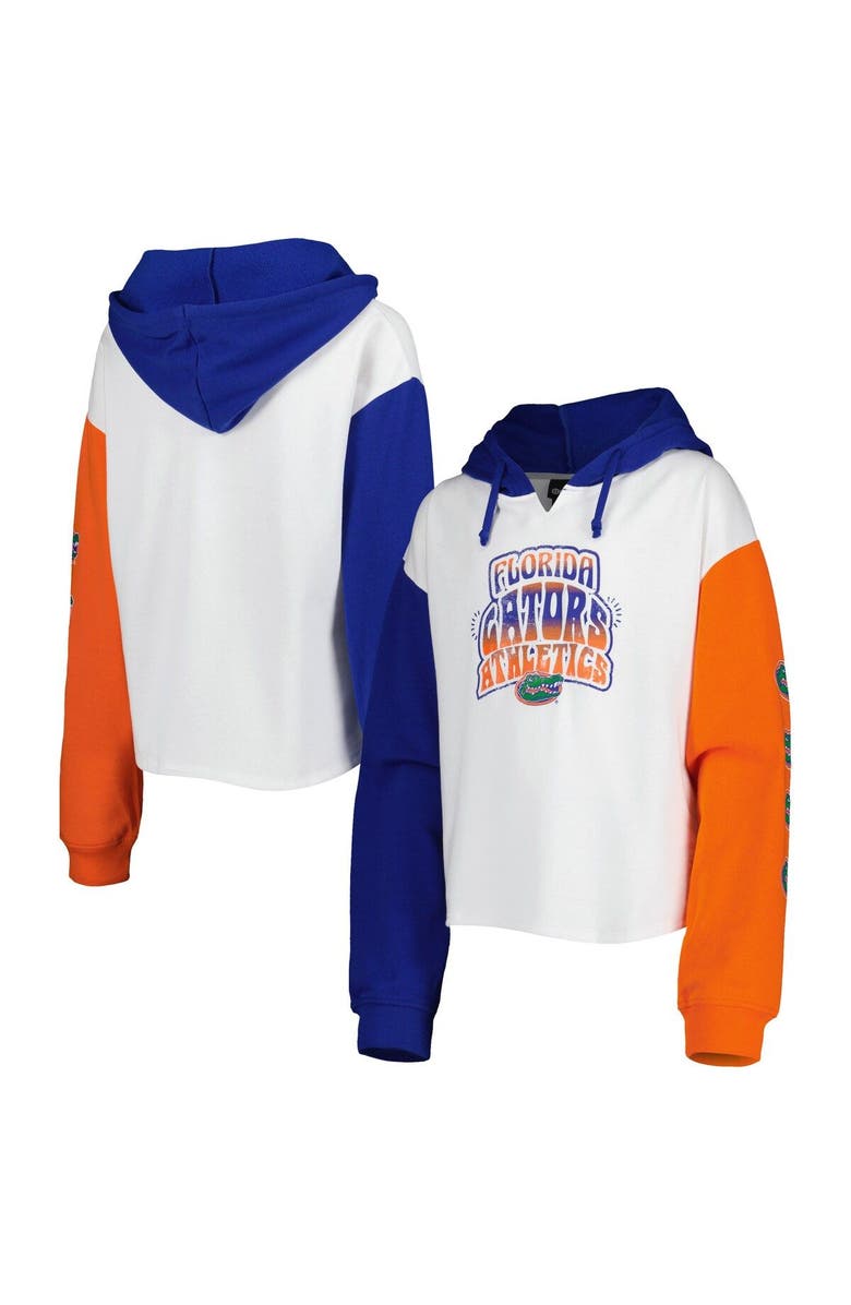 Outerstuff Girls Youth White/Royal Florida Gators Color Run Fleece Pullover Hoodie, Main, color, 