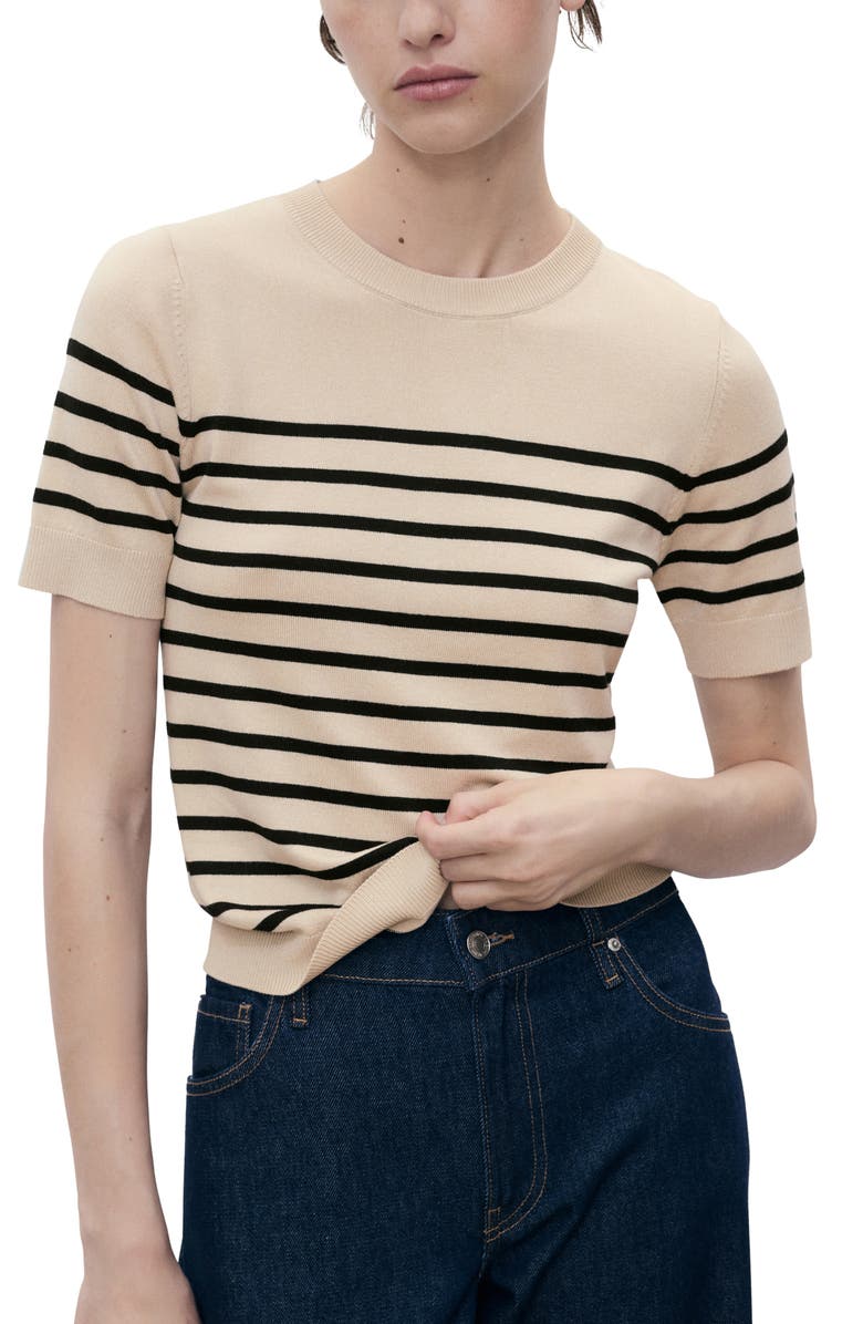 MANGO Short Sleeve Sweater, Main, color, Medium Brown