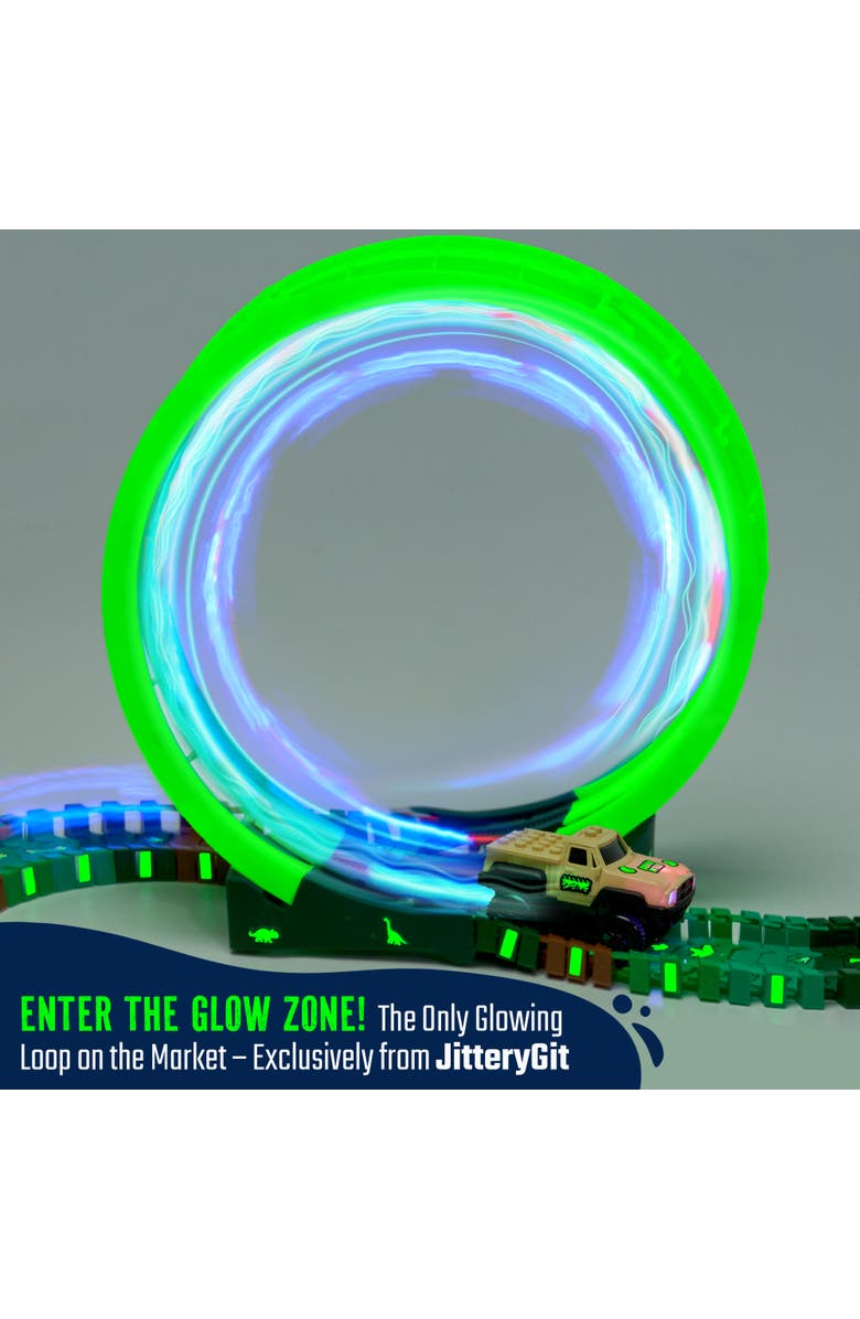 JitteryGit Dino Track Wild Toy Track Car Glow in the Dark Set, Alternate, color, Geen