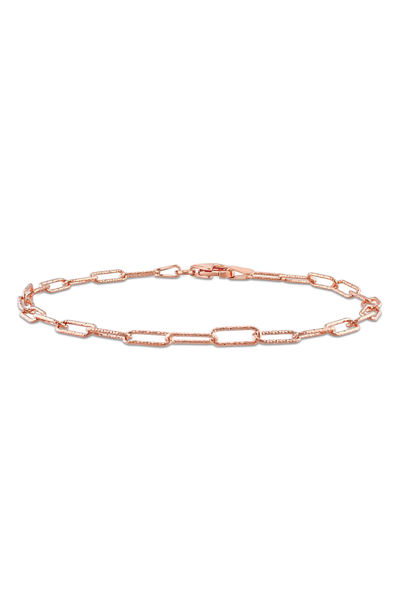 DELMAR 18K Rose Gold Plated Sterling Silver Textured Paperclip Chain Bracelet