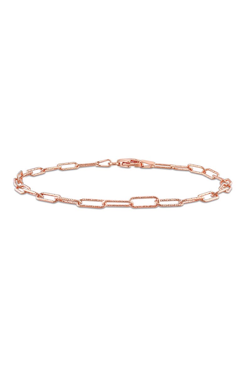 18K Rose Gold Plated Sterling Silver Textured Paperclip Chain Bracelet, Main, color, ROSE