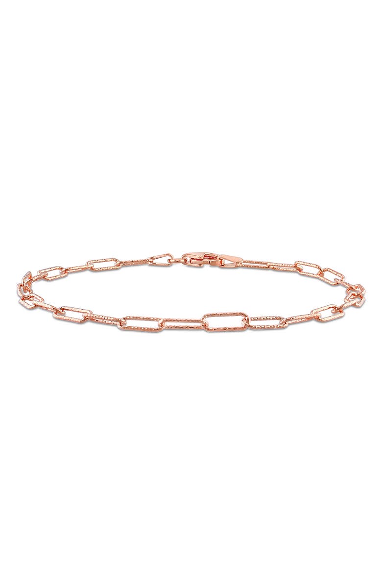 DELMAR 18K Rose Gold Plated Sterling Silver Textured Paperclip Chain Bracelet, Main, color, Rose