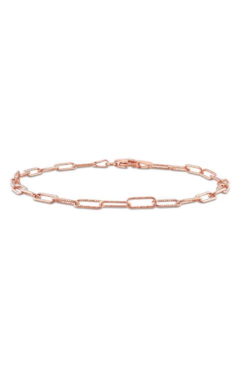 18K Rose Gold Plated Sterling Silver Textured Paperclip Chain Bracelet