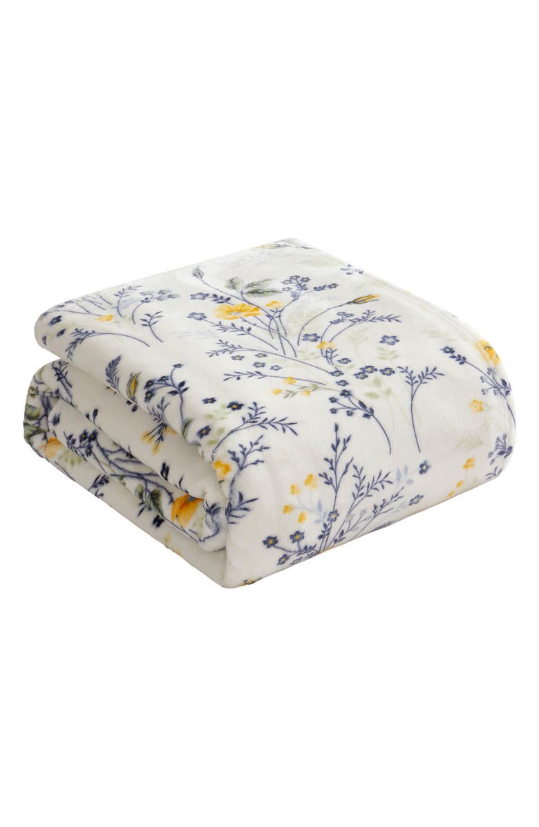 Lucky Brand Wildflower Faux Shearling Throw Blanket, Main, color, Yellow Floral
