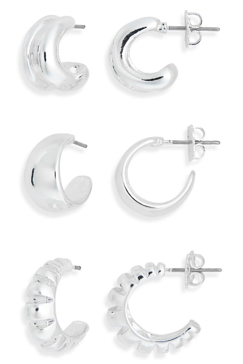 Set of 3 Hoop Earrings, Main, color, SILVER