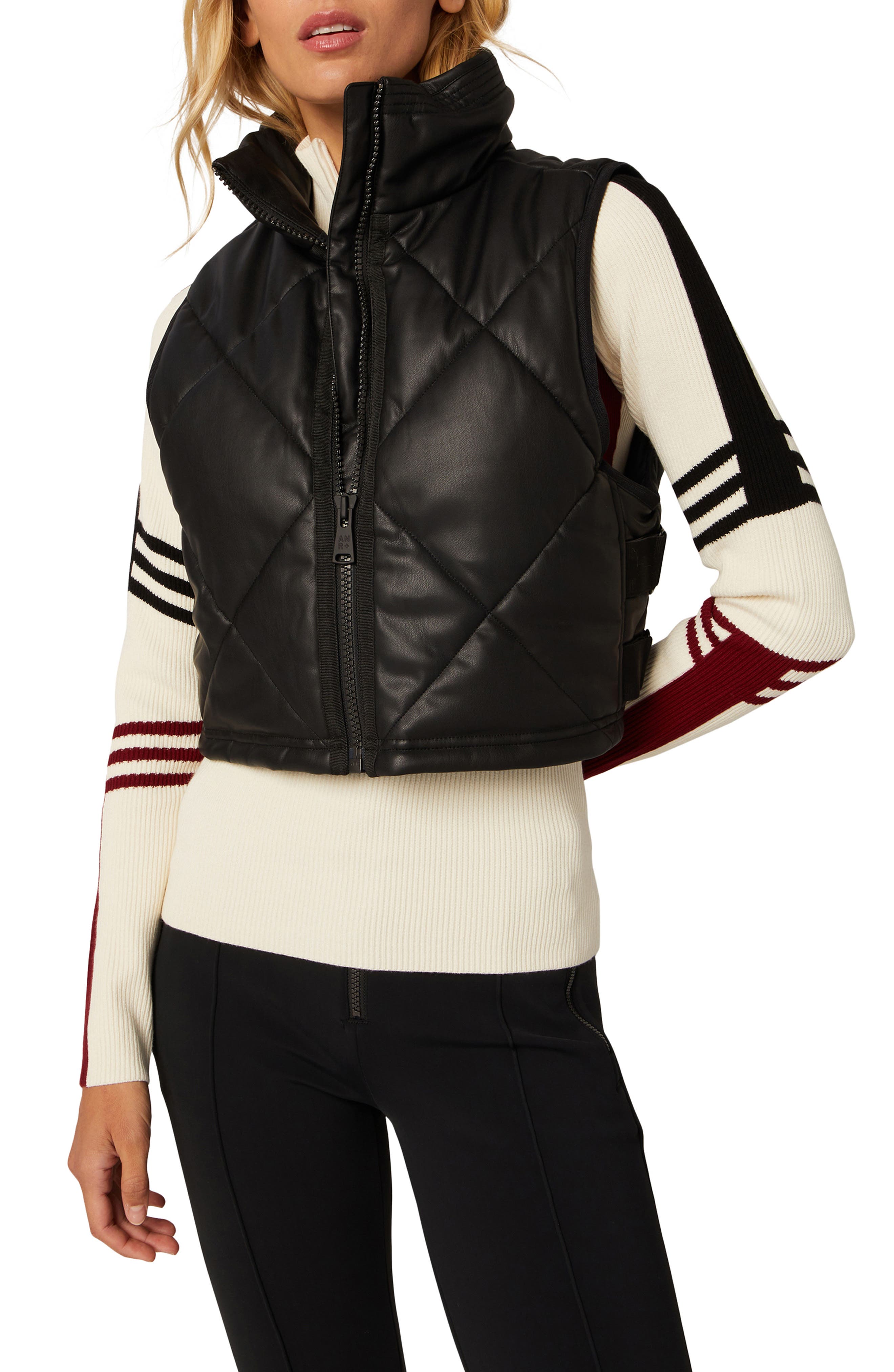 Alp N Rock La Vitesse II Crop Water Repellent Insulated Vest in Black Faux Leather 