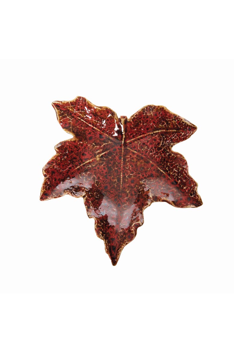 Red Leaf Decorative Small Stoneware Plate Dish 5.7" x 6.1", Main, color, Red
