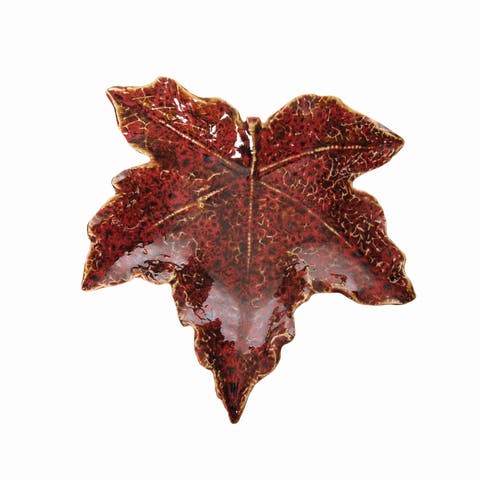Red Leaf Decorative Small Stoneware Plate Dish 5.7" x 6.1"