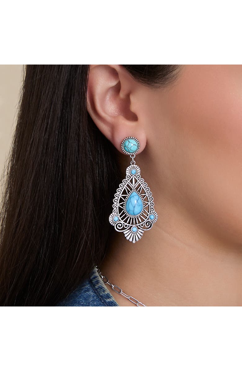Jessica Simpson Silver-Tone Filigree Teardrop Earrings in Blue, Alternate, color, Silver