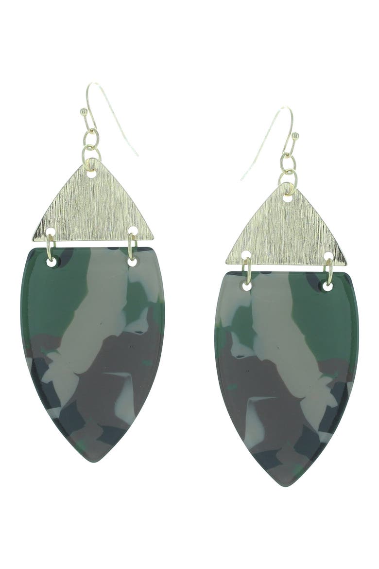 Gold-Plated Zoey Camouflage Teardrop Earrings, Main, color, GOLD / GREEN / BROWN