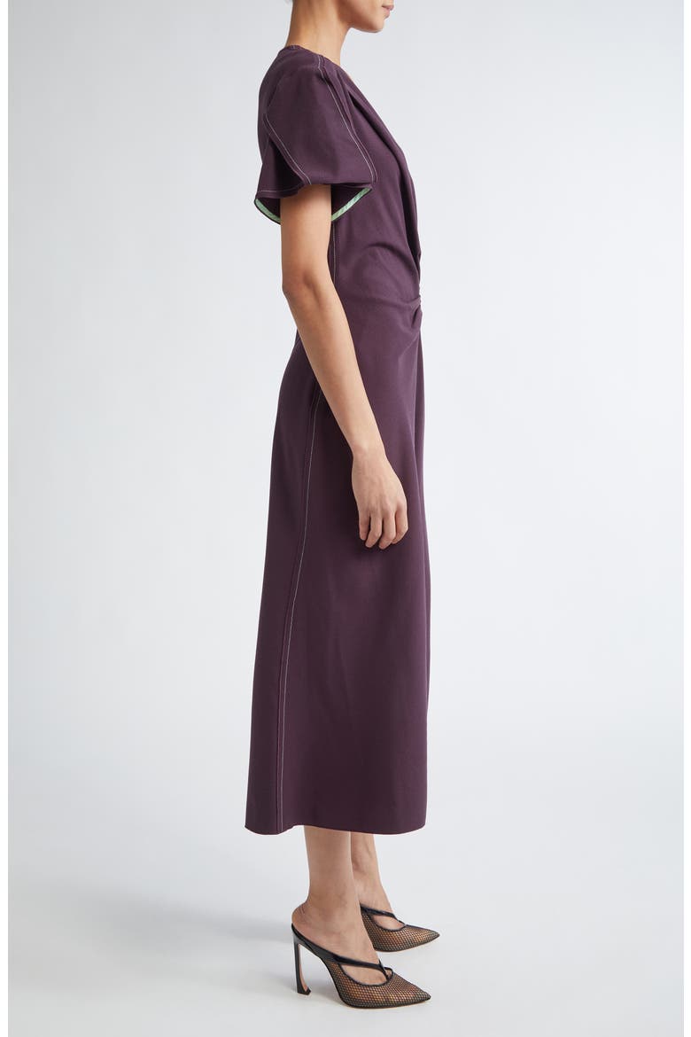 Gathered Wool Blend Crepe Midi Dress, Alternate, color, FIG