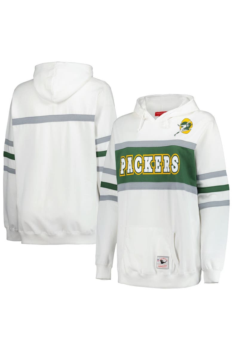 Women's Mitchell & Ness White Green Bay Packers Plus Size Head Coach Throwback Pullover Hoodie, Alternate, color, White