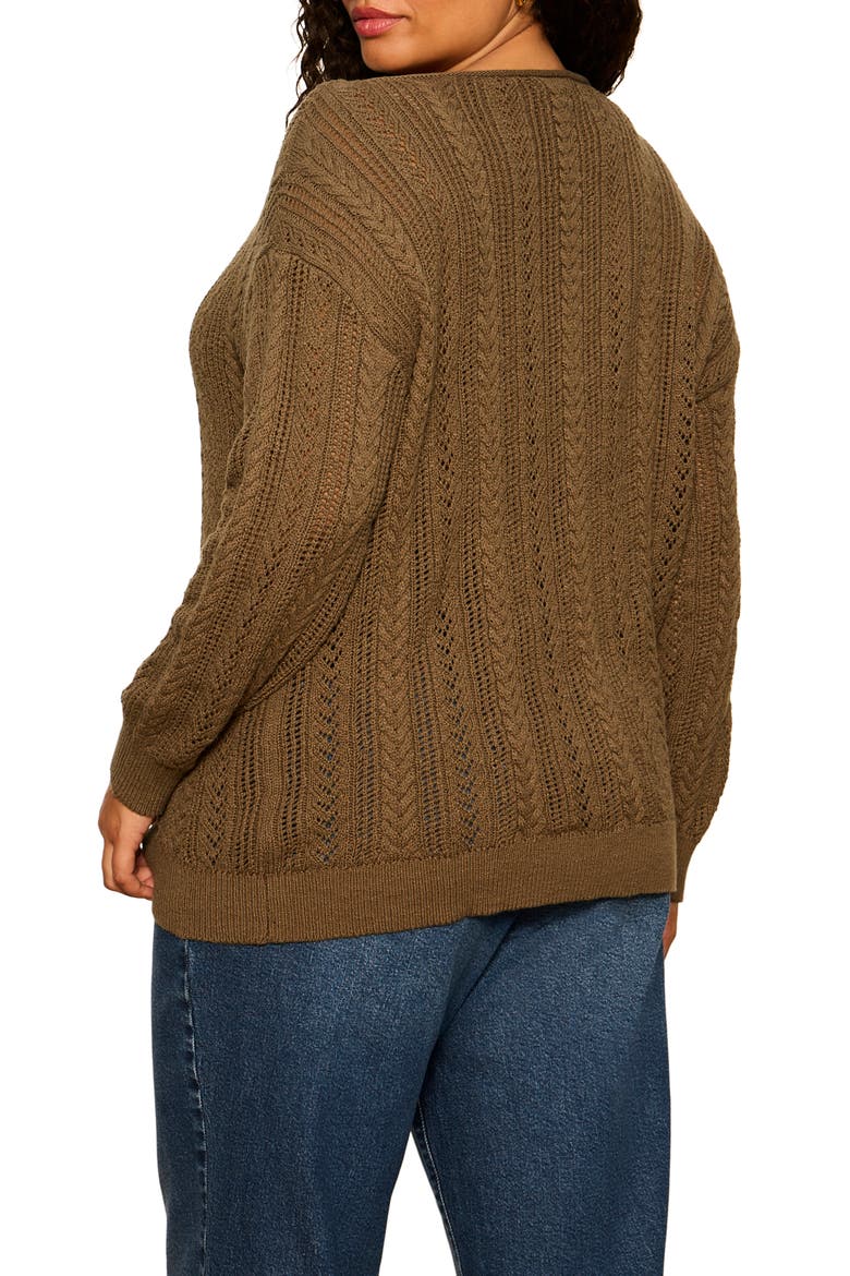 Cable Stitch Pointelle Sweater, Alternate, color, KALAMATA GREEN