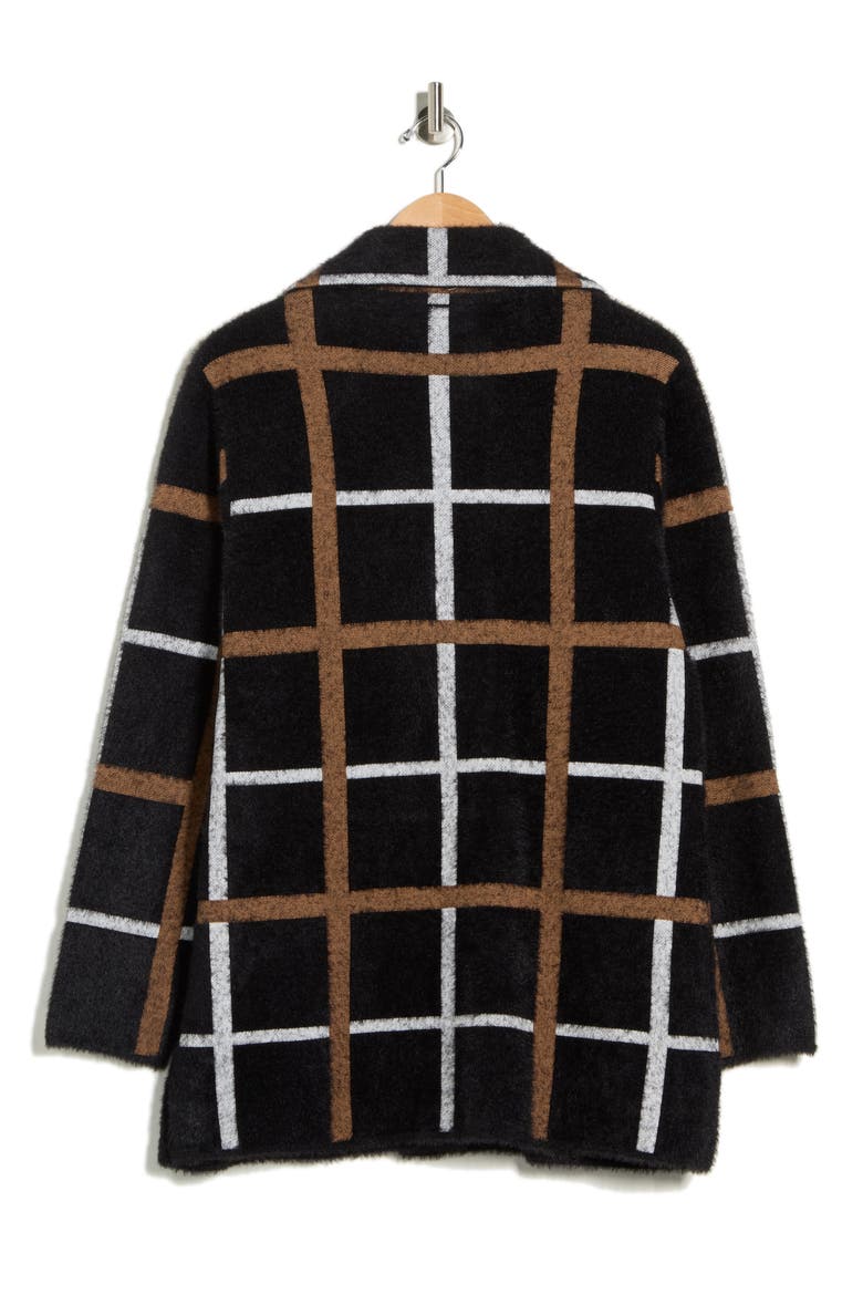 Long Sleeve Plaid Coat, Alternate, color, BLACK/ WHITE/ CAMEL