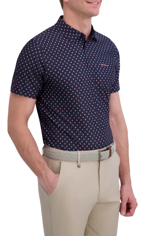 Ben Sherman Split Geo Print Tech Jersey Golf Polo In Blue