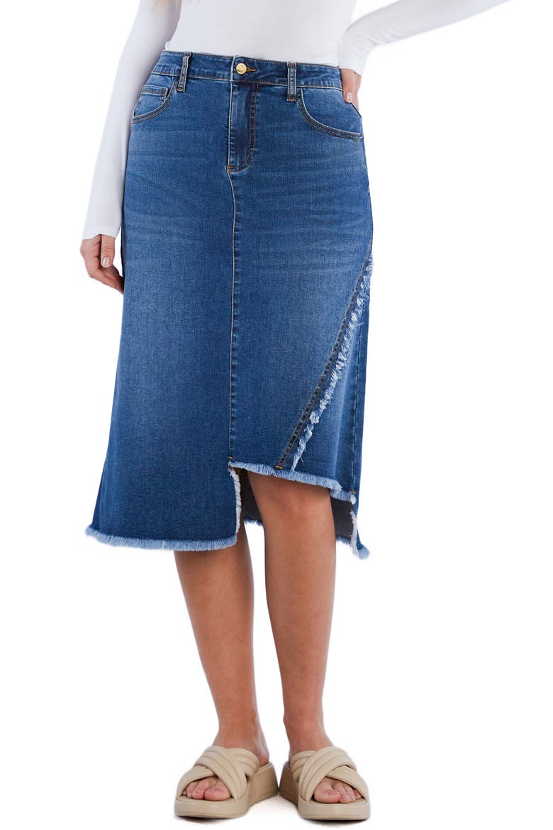 Fray Two Step Denim Skirt, Main, color, FLOUNCE BLUE