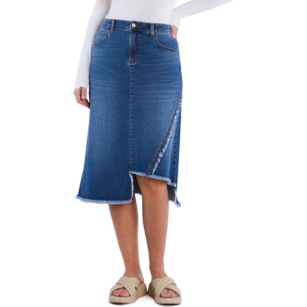 Shop Wash Lab Denim Fray Two Step Denim Skirt In Flounce Blue