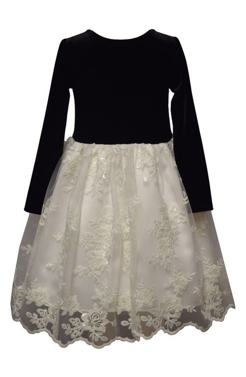 Iris & Ivy Kids' Stretch Velvet & Lace Dress In White
