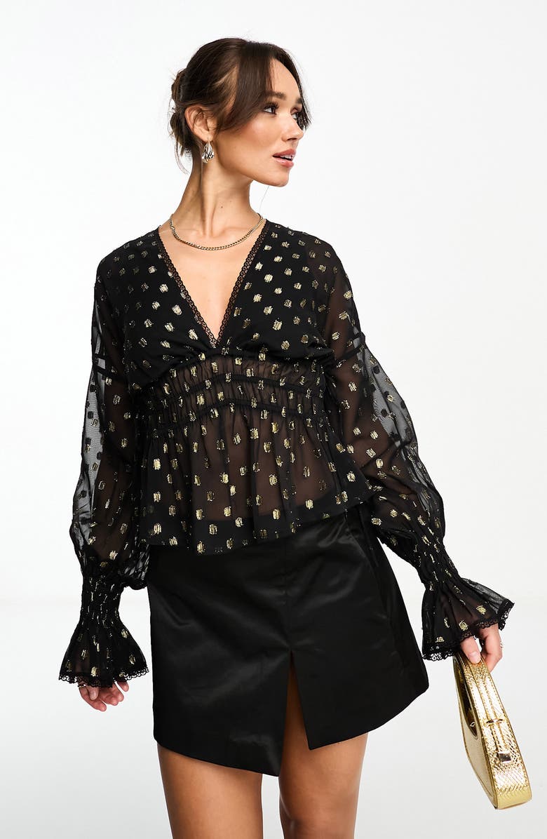 ASOS DESIGN Metallic Accent Blouson Sleeve Top, Main, color,