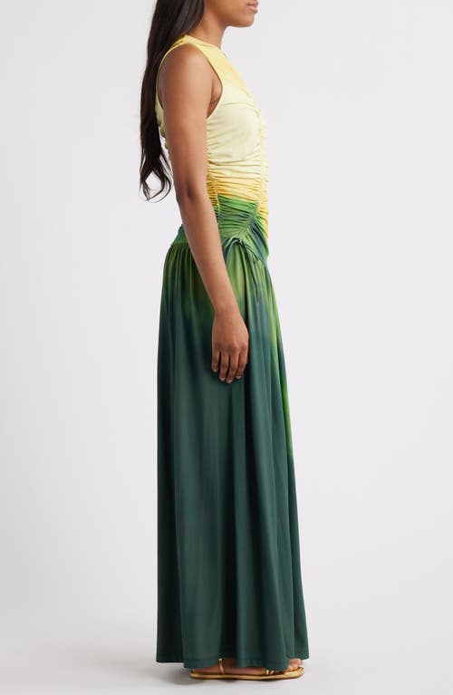 Sani Ruchi Center Ruched Ombré Knit Dress In Sunlit Emerald
