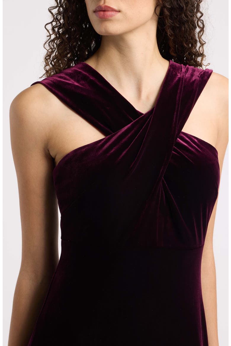 Cross Neck Velvet Mermaid Gown, Alternate, color, PLUM