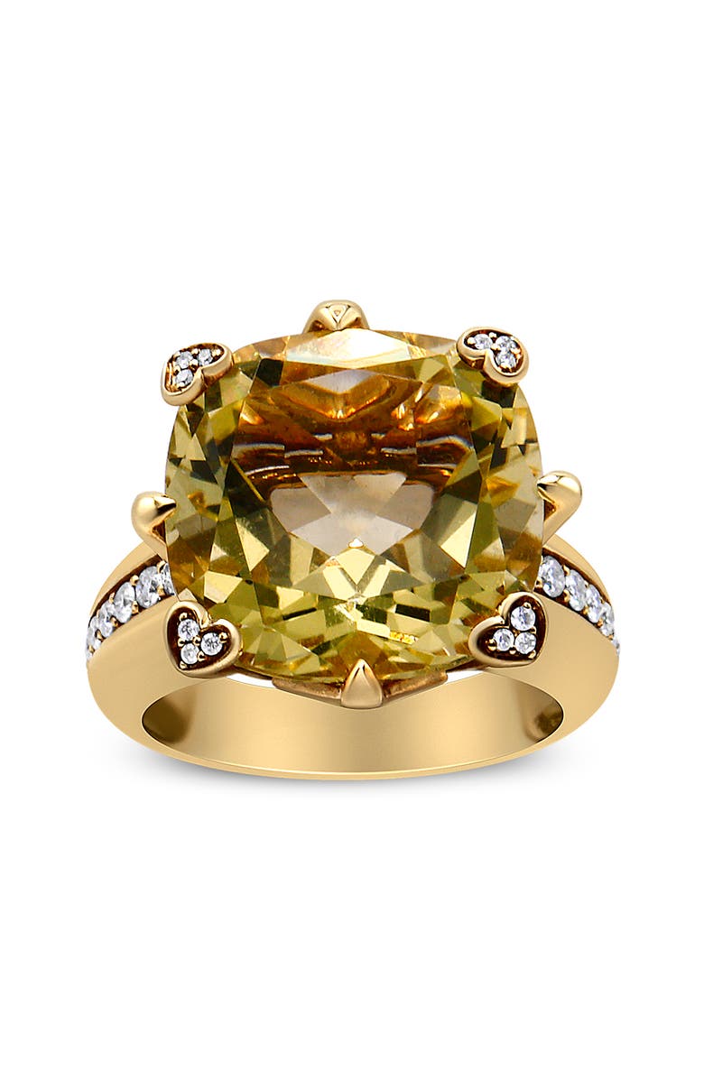 Haus of Brilliance 18K Gold Quartz & 1/4 Ct Diamond Accented Cocktail Ring -, Alternate, color, Yellow