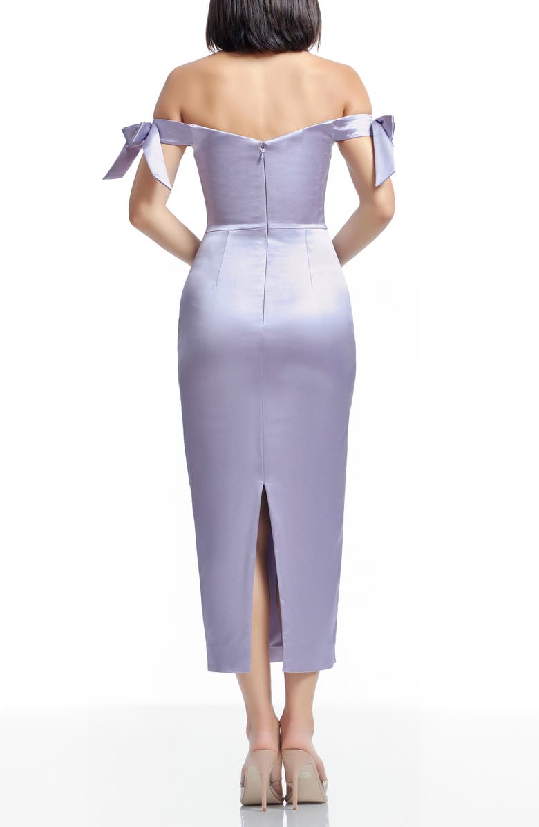 Dress the Population Verona Off the Shoulder Satin Midi Cocktail Dress, Alternate, color, Dusty Lavender
