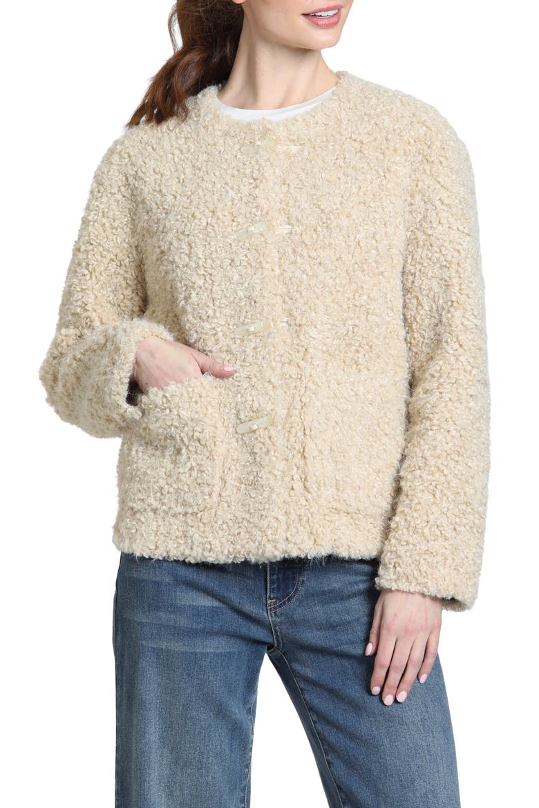 Collarless Toggle Faux Fur Jacket, Main, color, VANILLA BEAN